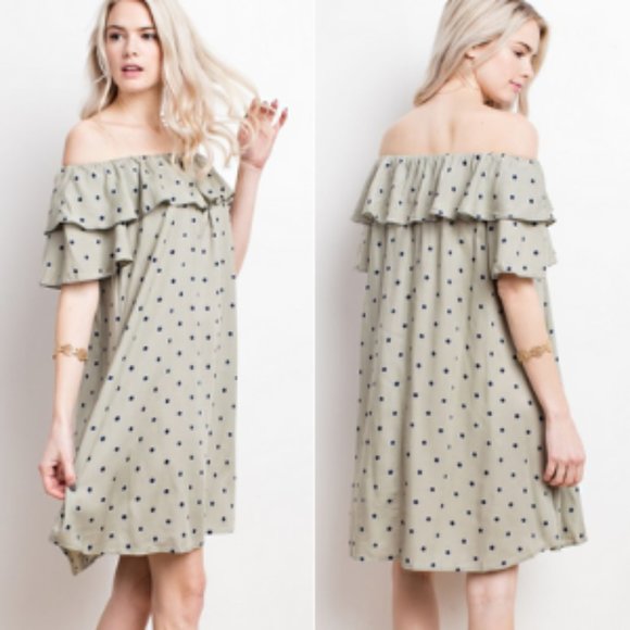 Dresses & Skirts - POLKADOT RUFFLED OFF SHOULDER WOVEN DRESS